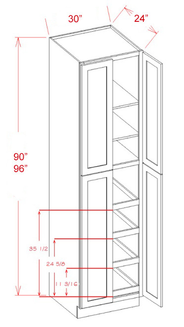 Shaker Navy 30" X 90" Tall Pantry Cabinet With 4 Roll Out Trays, RTA Cabinet Co.-Madison, WI