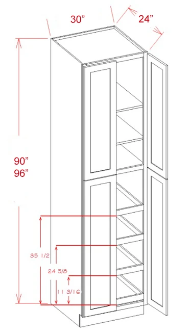 Shaker Navy 30" X 96" Tall Pantry Cabinet With 4 Roll Out Trays, RTA Cabinet Co.-Madison, WI