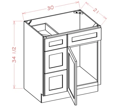 Verona Autumn 30" Vanity Base Cabinet 3 Left Drawers, RTA Cabinet Co.-Madison, WI