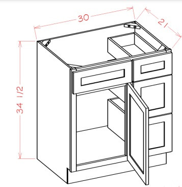 Verona Autumn 30" Vanity Base Cabinet 3 Right Drawers, RTA Cabinet Co.-Madison, WI