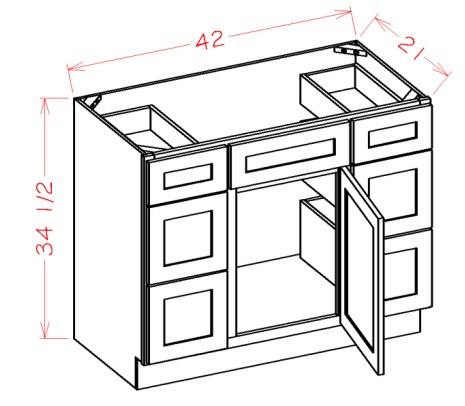 Verona Autumn 42" Vanity Base Cabinet 6 Drawers, RTA Cabinet Co.-Madison, WI