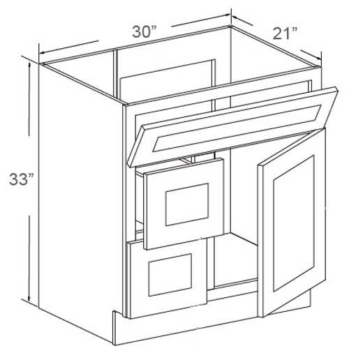 Birch White Shaker 30" Vanity Base Cabinet 2 Left Drawers, Cabinets By Friday-Madison, WI