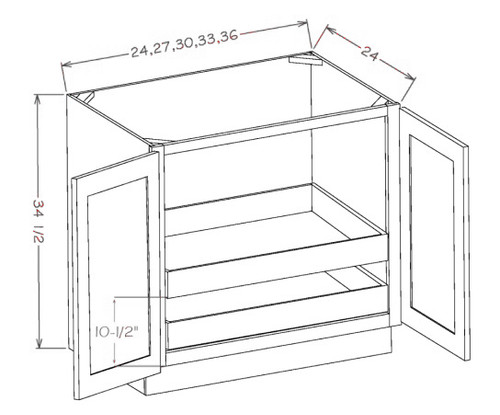 Shaker White 33" Full Height Door Base Cabinet 2 Roll Out Trays, Cabinets By Friday-Madison, WI