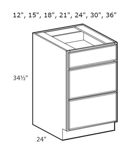 Classic Dove White 24" Three Drawer Base Cabinet, RTA Cabinet Co.-Madison, WI