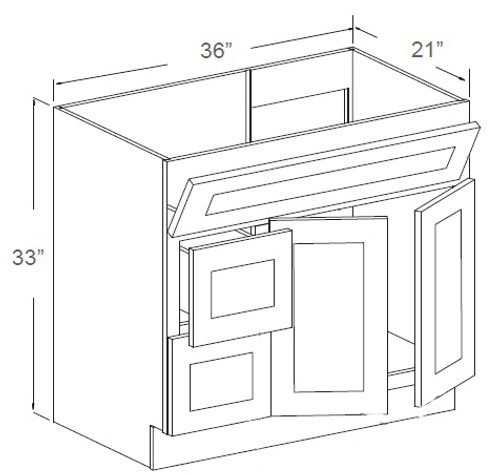 Classic Sage 36" Vanity Base Cabinet 2 Left Drawers, Cabinets By Friday-Madison, WI