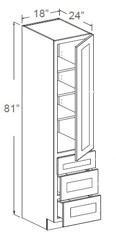 Classic Sage 18" X 81" Linen Cabinet With 3 Lower Drawers, RTA Cabinet Co.-Madison, WI