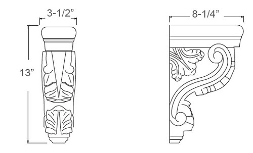 Elegant Mahogany Narrow 13" High Acanthus Corbel, Cabinets By Friday-Madison, WI