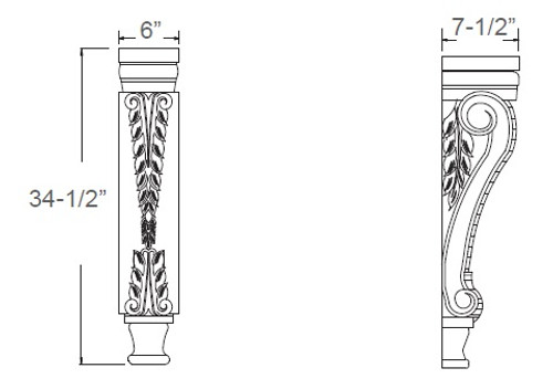 Elegant Mahogany Island 34-1/2" High Acanthus Corbel, Cabinets By Friday-Madison, WI