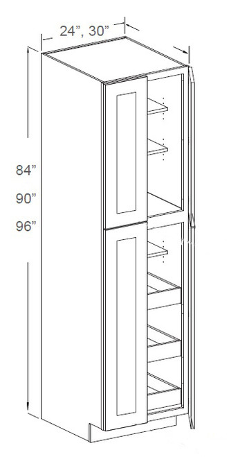 Estate Pearl 24" X 90" Tall Pantry Cabinet With 3 Roll Out Trays, RTA Cabinet Co., Madison, WI