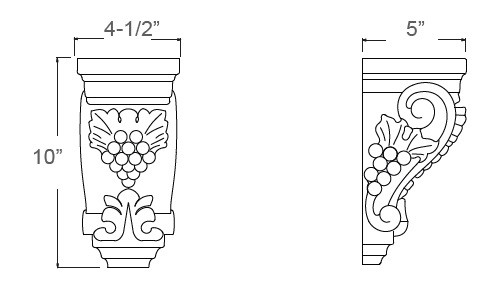 Estate Pearl 10" High Grape Detail Corbel, RTA Cabinet Co.-Madison, WI