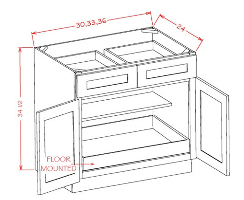 Estate Woodlands 33" Base Cabinet With 1 Roll Out Tray, RTA Cabinet Co.-Madison, WI