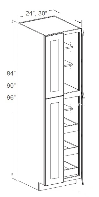 Estate Woodlands 24" X 90" Tall Pantry Cabinet With 3 Roll Out Trays, RTA Cabinet Co., Madison, WI