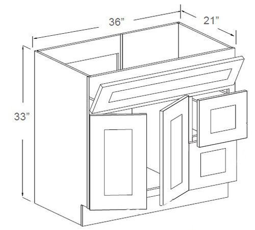 Estate Woodlands 36" Vanity Base Cabinet 2 Right Drawers, RTA Cabinet Co.-Madison, WI