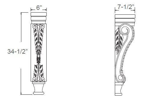 Estate Woodlands Island 34-1/2" High Acanthus Corbel, RTA Cabinet Co.-Madison, WI