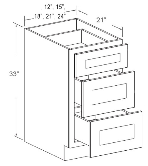 Luxe White 12" 3-Drawer Vanity Base Cabinet, Cabinets By Friday-Madison, WI