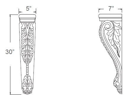 Luxe White  30" High Acanthus Corbel, RTA Cabinet Co.-Madison, WI