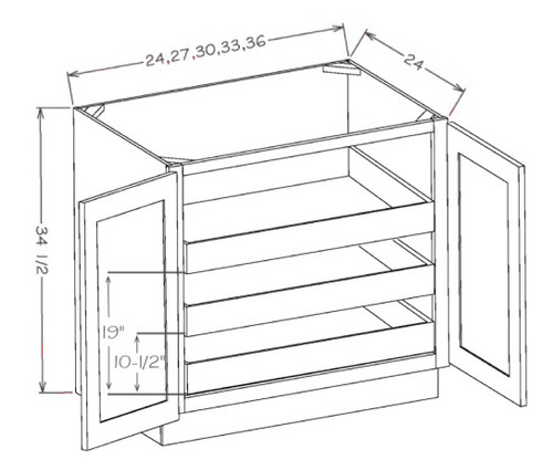 Shaker Antique 24" Full Height Door Base Cabinet 3 Roll Out Trays, Cabinets By Friday-Madison, WI