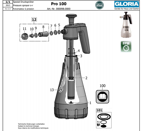 Seal kit for Pro 100 sprayer