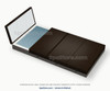 Bullfrog Spas S180 / S180XD swim spa cover 180 x 94 with end panel raised to show the chemical-resistant underside, Walnut vinyl