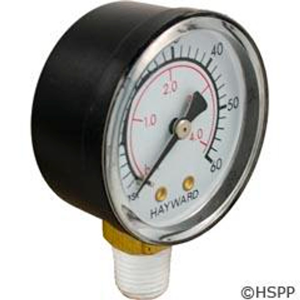 Pressure Gauge, Hayward, 1/4"mpt, 0-60psi, Bottom Mount