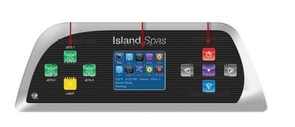 Current Version Artesian Spas Island Series Topside Control PanelWith 3-Pumps & Overlay,  33-1314-08-11-1303-08-3P, Years 2013+ Replaced by New Version