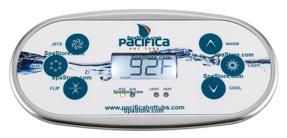 Pacifica Hot Tub Spa Topside Control Panel Replacement 6 Buttons Jets, Aux, Flip, Temp Up, Light, Temp Down New Version Replaced Original