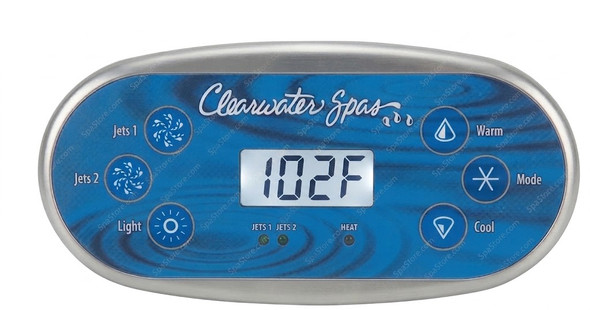 Clearwater Spas Topside Control Panel 2 Pump System 6 Buttons Jet 1, Jet 2, Light, Warm, Mode, Cool, New Version Replaced Obsolete Original