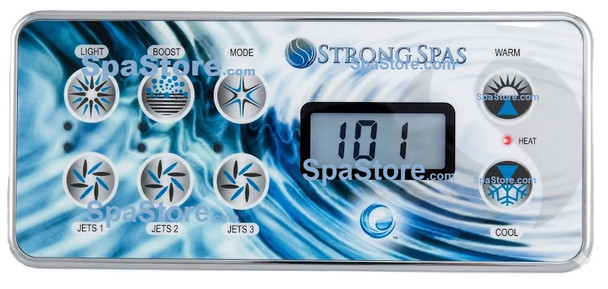 Strong Spas TopSide Control Panel Light Boost Model Jet 1 Jet 2 Jet 3 Warm Cool Size 7-1/4" x 3-1/4"