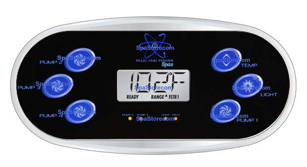 New Version Plug And Power Spas Topside Control Panel 6 Buttons Controls Pump 1, Pump 2, Pump 3, Pump 4, Temp, Light