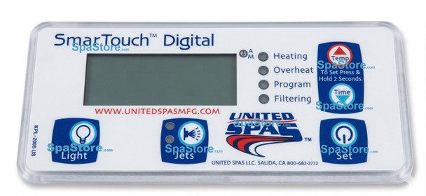 United Spas Smart Touch Digital Topside Control Panel 5 Buttons Lights, Jets, Set, Temp Up, Down