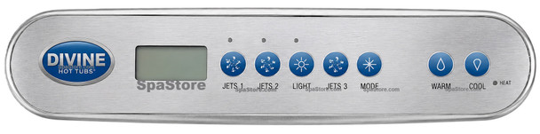 Divine Hot Tubs Spas Skinny Topside Control Panel Jets 1, Jets 2, Light, Jets 3, Mode, Warm, Cool New Version Replaced Obsolete Original