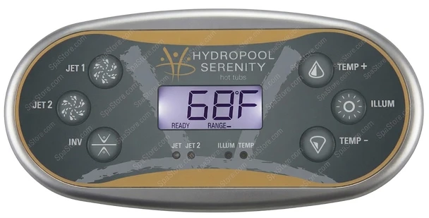 Hydropool Serenity Hot Tub Spa Topside Control Panel 6 Buttons Jet 1, Jet 2, INV, Temp+, ILLUM, Temp-, New Version Replaced Obsolete Original