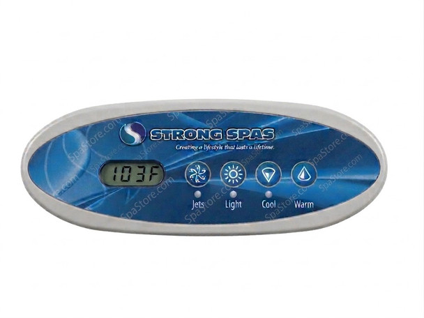 Strong Spas Topside Control Panel 4 Buttons Pattern: Jets, Light, Cool, Warm 5-1/4" x 2" New Version Replaced Obsolete Original 