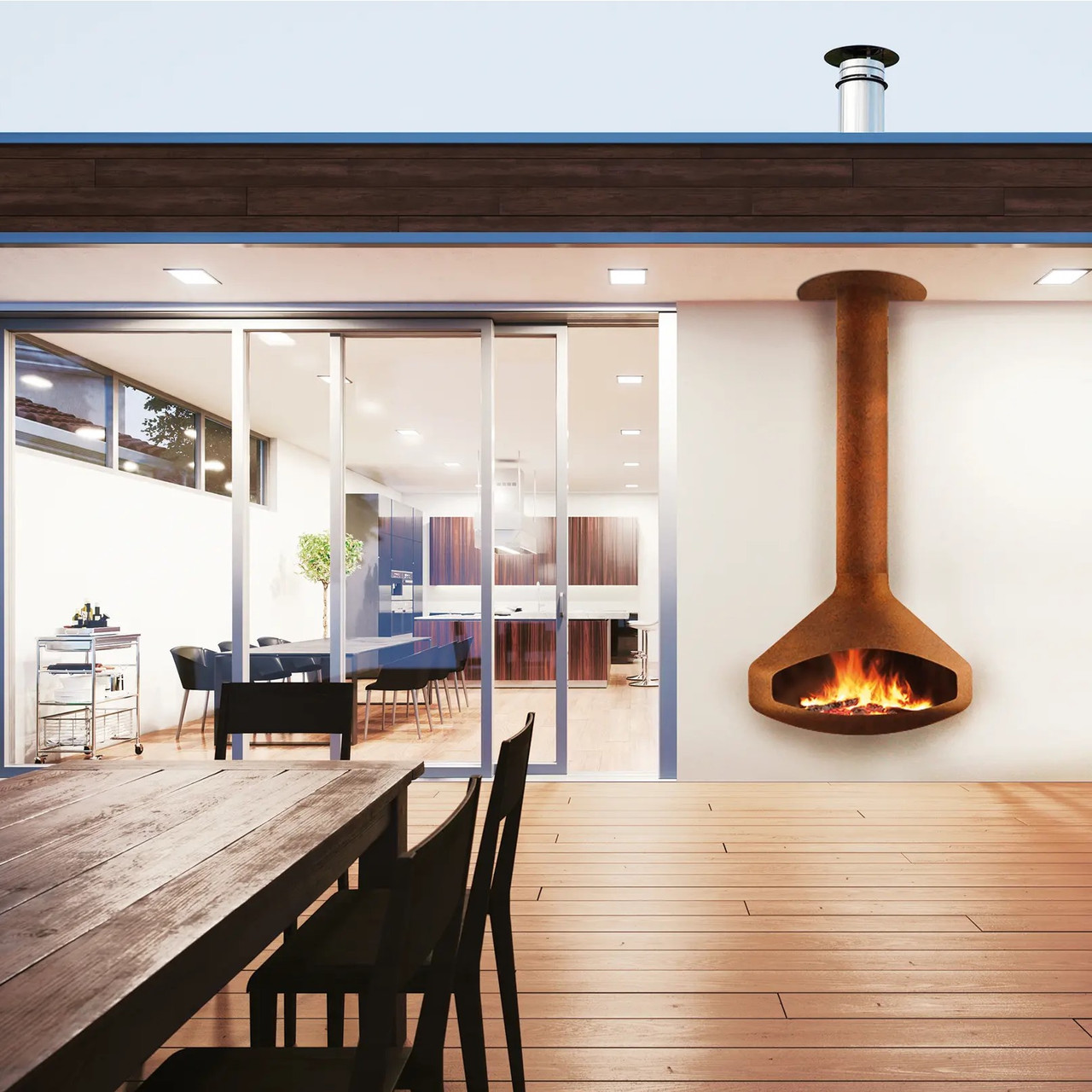 Focus Paxfocus Outdoor Suspended Wood Fireplace