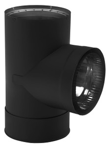 DOUBLE WALL 6" DIAMETER BLACK STOVE PIPE TEE/TEE CAP