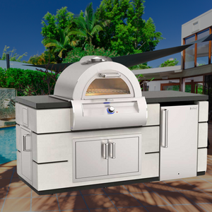 Fire Magic Contemporary Pre-Fab Island Bundle (35” x 77”) - White Aspen Base w/ Polished Black Lava Counter Fire Magic Contemporary Pre-Fab Island Bundle (35” x 77”) - White Aspen Base w/ Polished Black Lava Counter