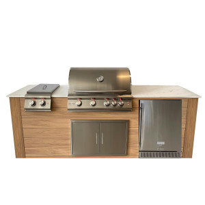 Pro-Fit 8-Foot Outdoor Kitchen Island W/ Blaze Premium LTE 32-Inch Propane Gas Grill, Double Side Burner & Refrigerator - Golden Cypress / Bianco Giulia A Satin Pro-Fit 8-Foot Outdoor Kitchen Island W/ Blaze Premium LTE 32-Inch Propane Gas Grill, Double Side Burner & Refrigerator - Golden Cypress / Bianco Giulia A Satin