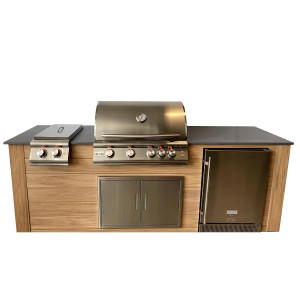 Pro-Fit 8-Foot Outdoor Kitchen Island W/ Blaze Premium LTE 32-Inch Natural Gas Grill, Double Side Burner & Refrigerator - Golden Cypress / Grigio Piombo Satin Pro-Fit 8-Foot Outdoor Kitchen Island W/ Blaze Premium LTE 32-Inch Natural Gas Grill, Double Side Burner & Refrigerator - Golden Cypress / Grigio Piombo Satin