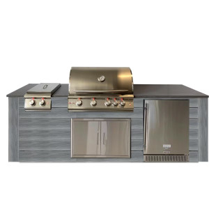 Pro-Fit 8-Foot Outdoor Kitchen Island W/ Blaze Premium LTE 32-Inch Propane Gas Grill, Double Side Burner & Refrigerator - Driftwood Grey / Grigio Piombo Satin Pro-Fit 8-Foot Outdoor Kitchen Island W/ Blaze Premium LTE 32-Inch Propane Gas Grill, Double Side Burner & Refrigerator - Driftwood Grey / Grigio Piombo Satin