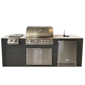 Pro-Fit 8-Foot Outdoor Kitchen Island W/ Blaze Premium LTE 32-Inch Natural Gas Grill, Double Side Burner, Refrigerator & Beverage Dispenser - Onyx / Bianco Giulia A Satin Pro-Fit 8-Foot Outdoor Kitchen Island W/ Blaze Premium LTE 32-Inch Natural Gas Grill, Double Side Burner, Refrigerator & Beverage Dispenser - Onyx / Bianco Giulia A Satin