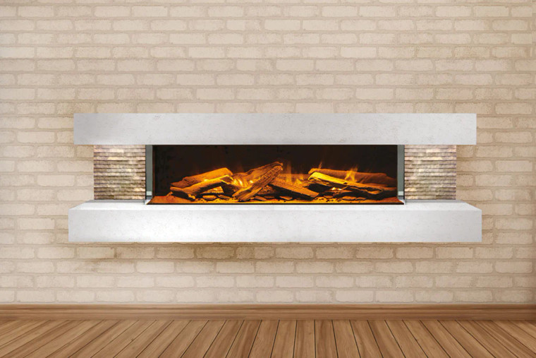 European Home 60" White Wall Mount 3-sided Electric Fireplace