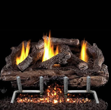 RH Peterson Real Fyre Vent Free Electronic Remote Ignition Burner Gas Log  Set Charred Aged Split Oak - Fireplace Surplus