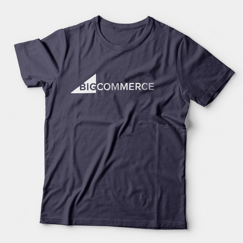 Navy blue t-shirt with a white BigCommerce logo on the front.