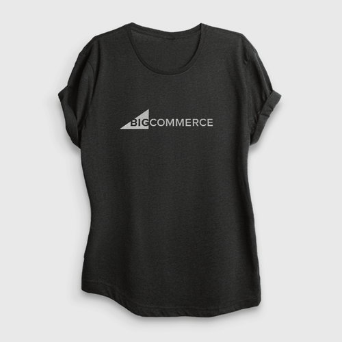 Gray loose-fit t-shirt with a white BigCommerce logo across the front.