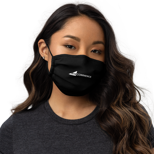 BigCommerce Logo Face Mask front view on a model.