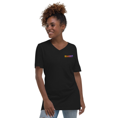 BEmpowered Unisex Short Sleeve V-Neck T-Shirt front view on a small model.