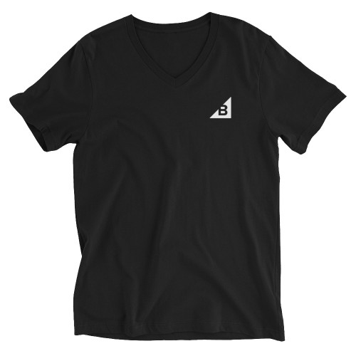 B Mark Unisex Short Sleeve V-Neck T-Shirt front view flat.