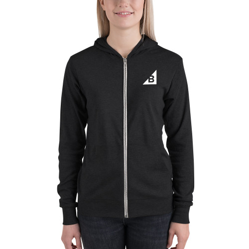 B Mark Logo Hoodie front view on a model.