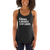 Black slogan tank top with text "Running a business is my cardio" front view on small model.