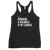 Black slogan tank top with text "Running a business is my cardio" front view laying flat.